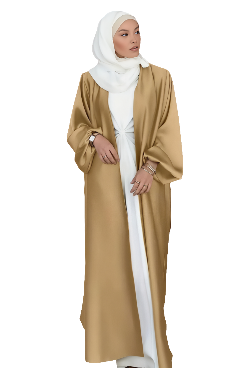 Arabian Long Robe Open Abaya One Size Gold