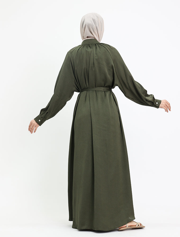 Olive Mandarin Shirt Abaya