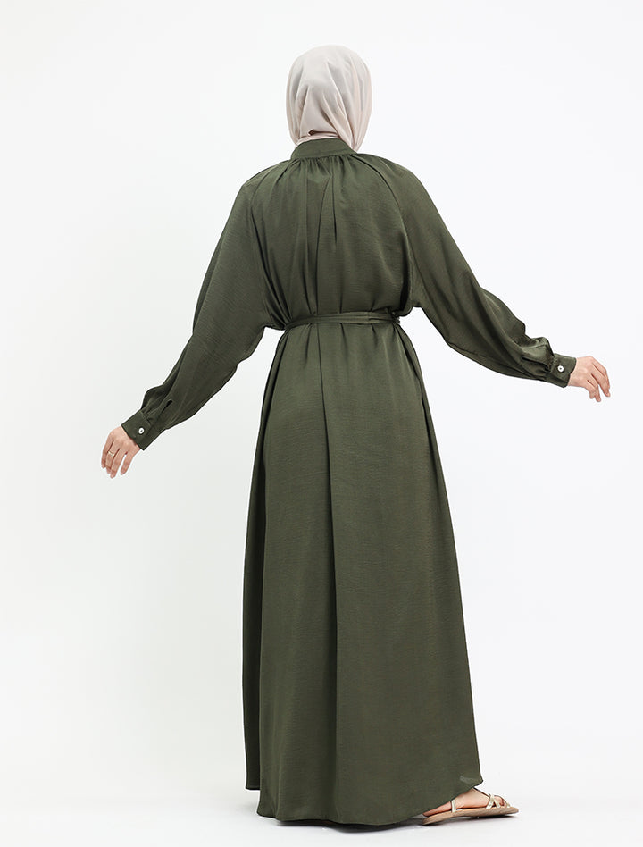 Olive Mandarin Shirt Abaya