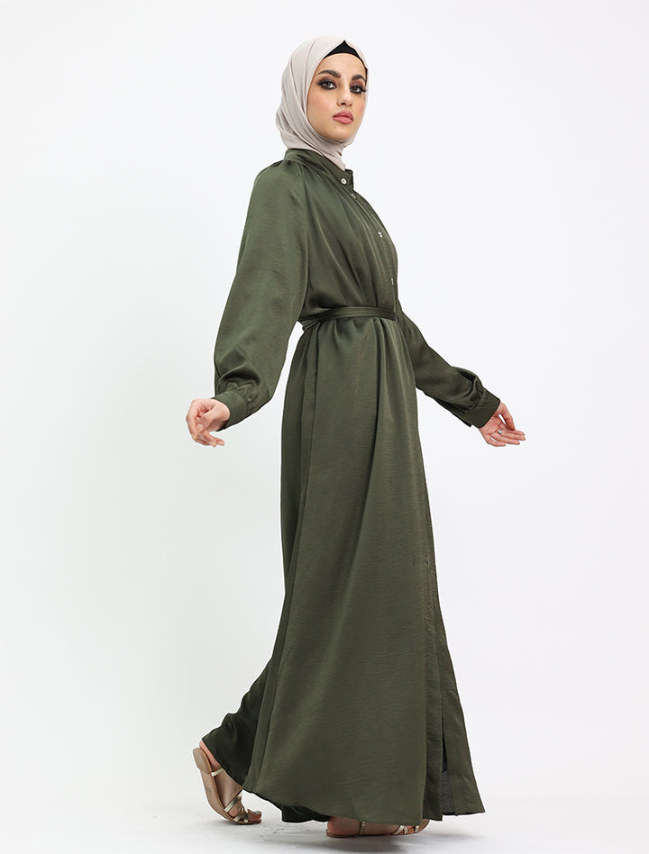 Olive Mandarin Shirt Abaya