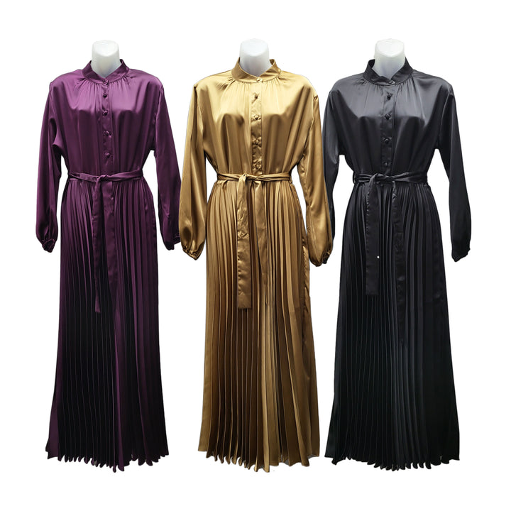 Satin Pleated Abaya with Buttons