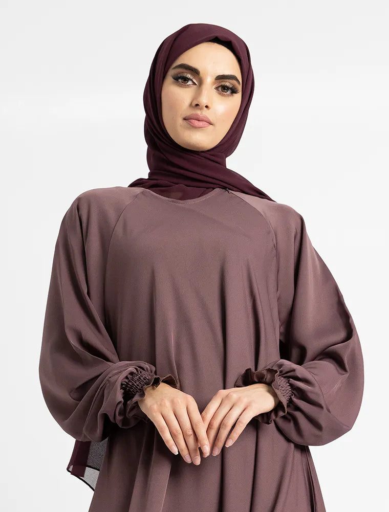 Mauve Zip Umbrella Abaya close up