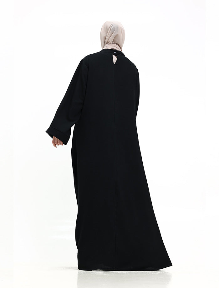 Black Pleat Plain Abaya back