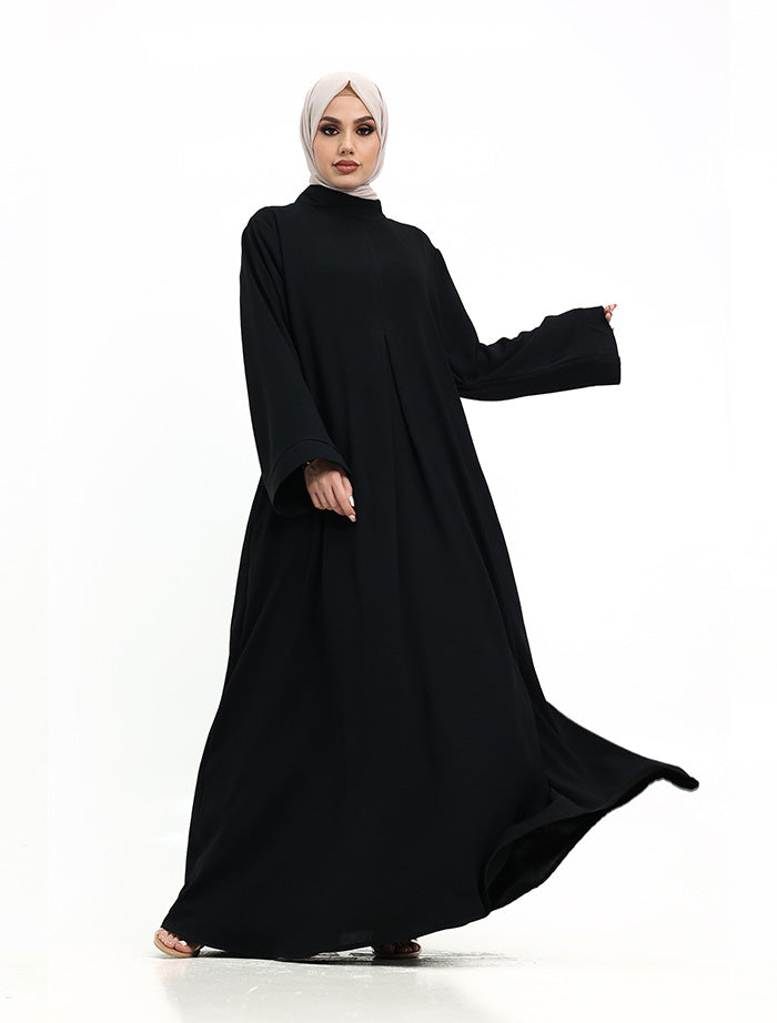Black Pleat Plain Abaya modest