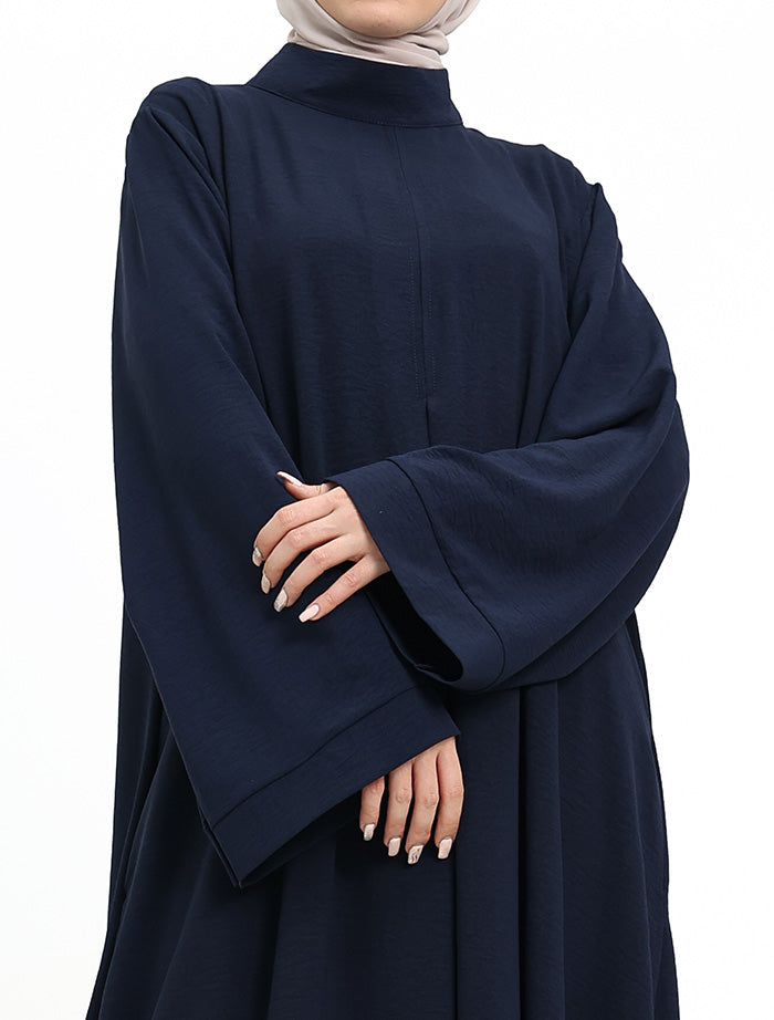 Navy Pleat Plain Abaya close up