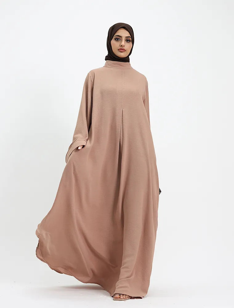 Camel Pleat Plain Abaya