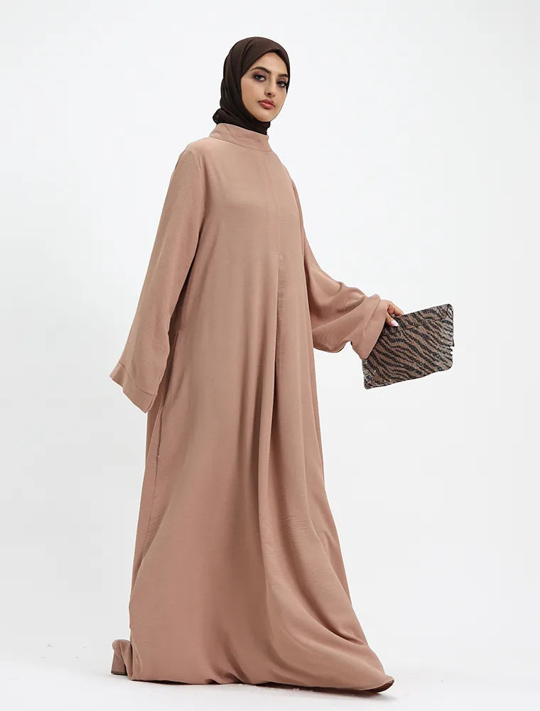 Camel Pleat Plain Abaya modest