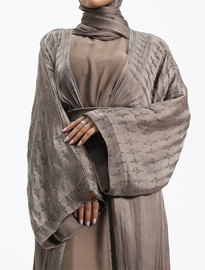 Mocha Dina Organza Batwing close up
