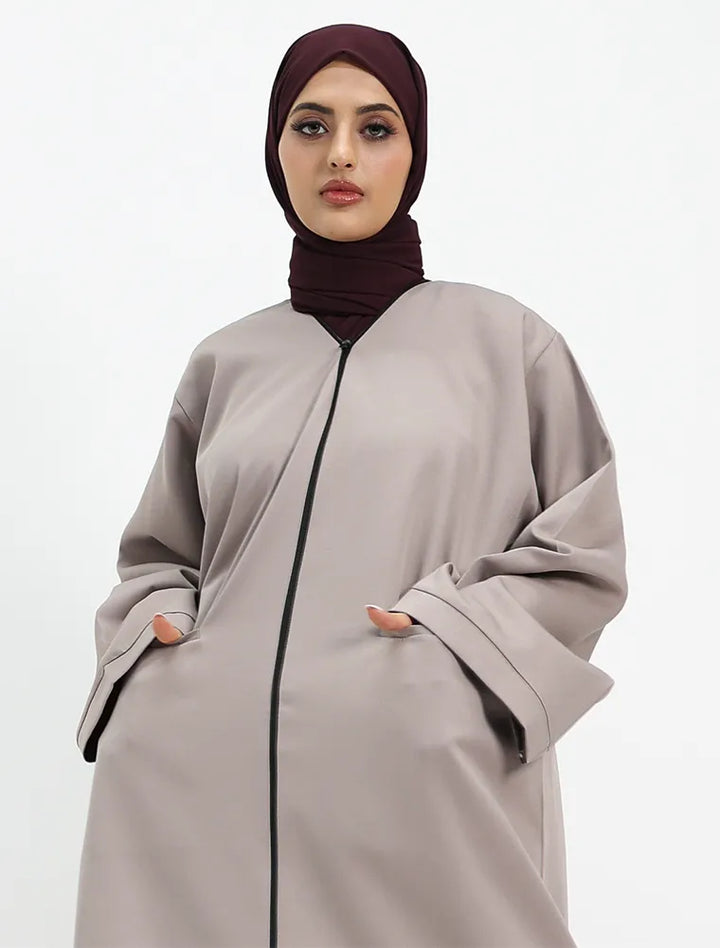 Stone Front Zip Open Abaya close up