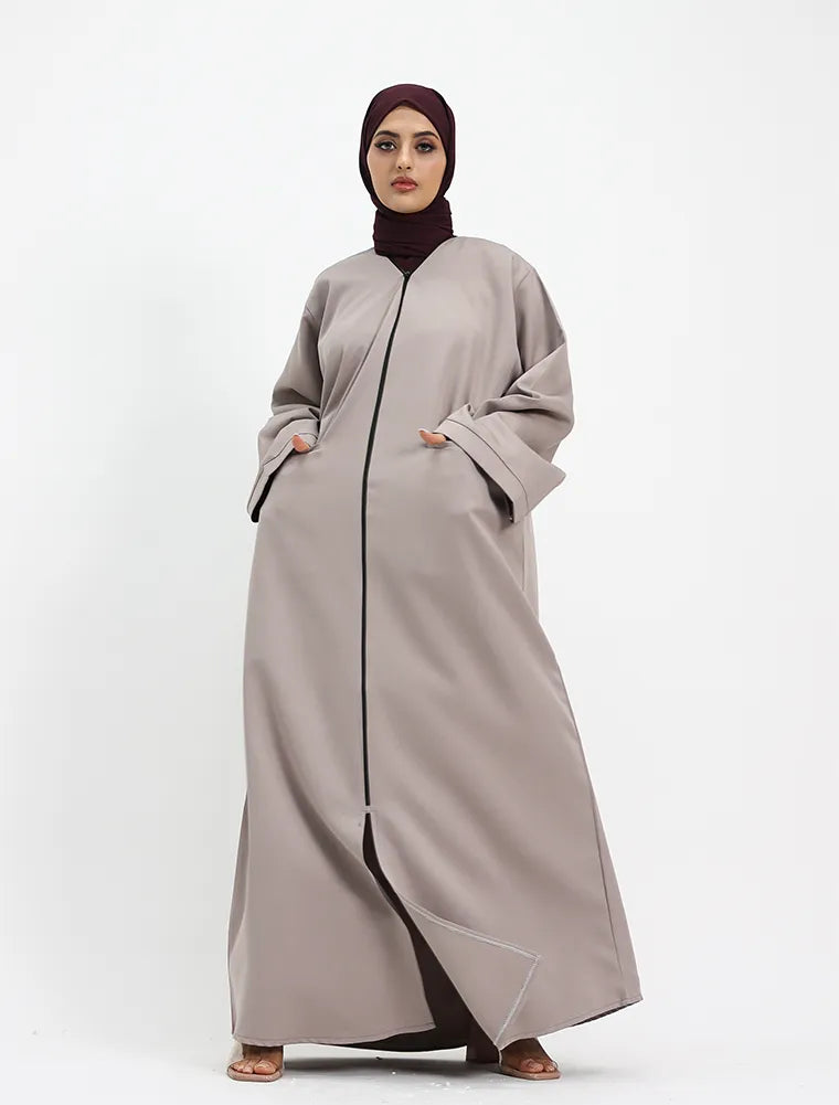 Stone Front Zip Open Abaya winter
