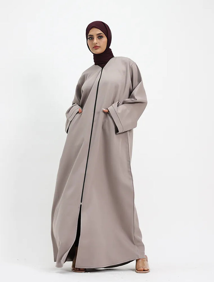 Stone Front Zip Open Abaya autumn ideal