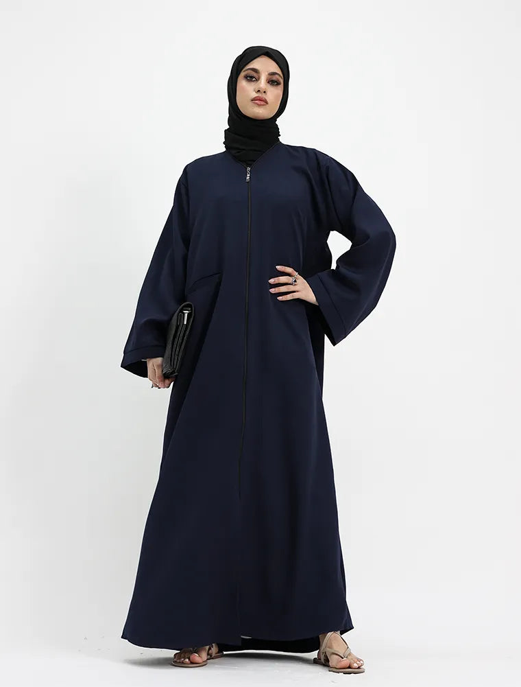 Navy Front Zip Open Abaya