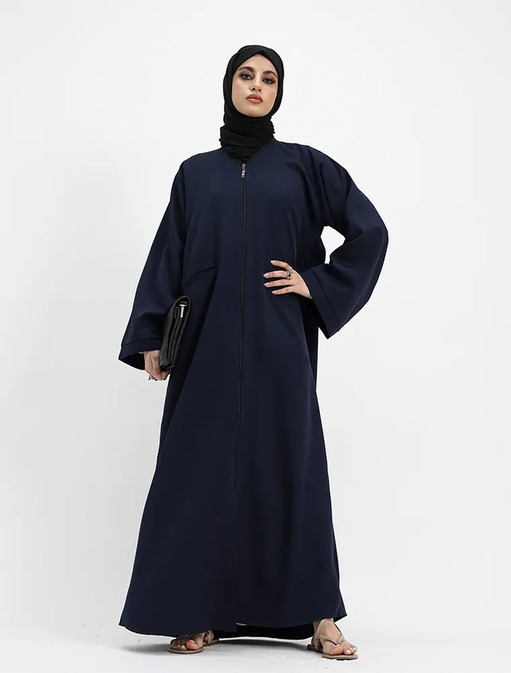Navy Front Zip Open Abaya