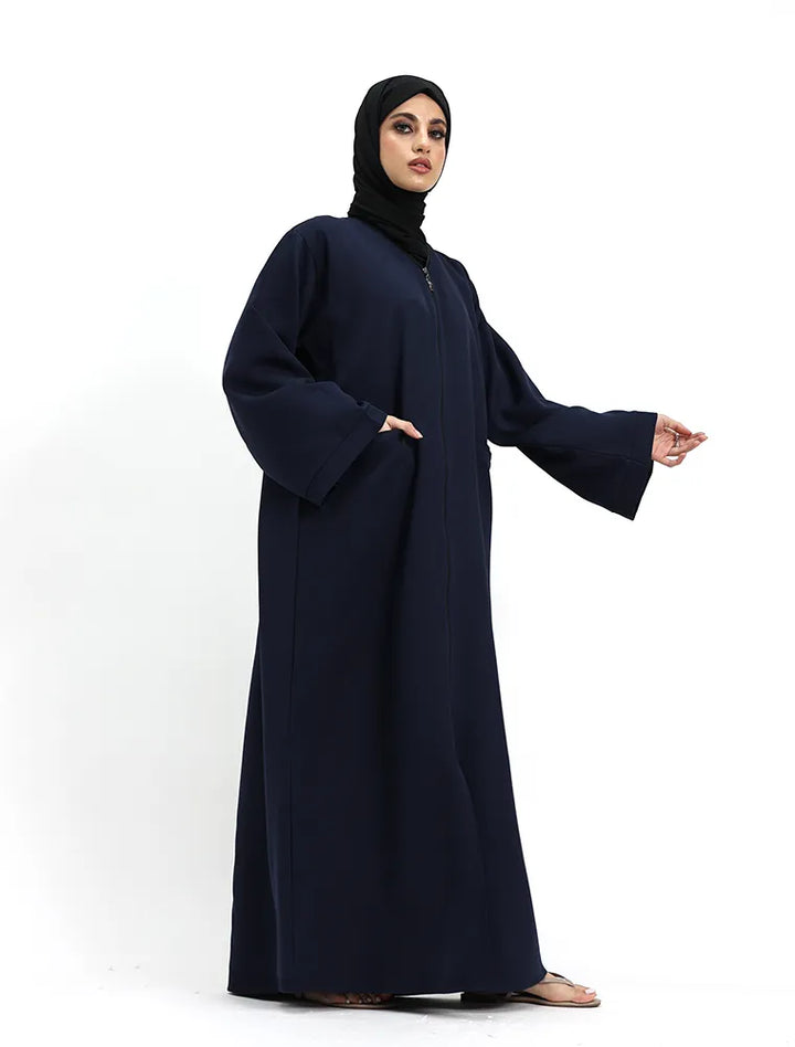 Navy Front Zip Open Abaya autumn