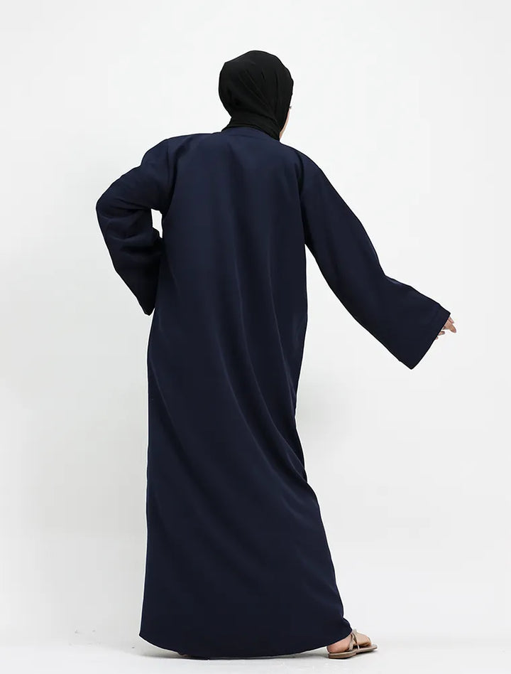 Navy Front Zip Open Abaya back