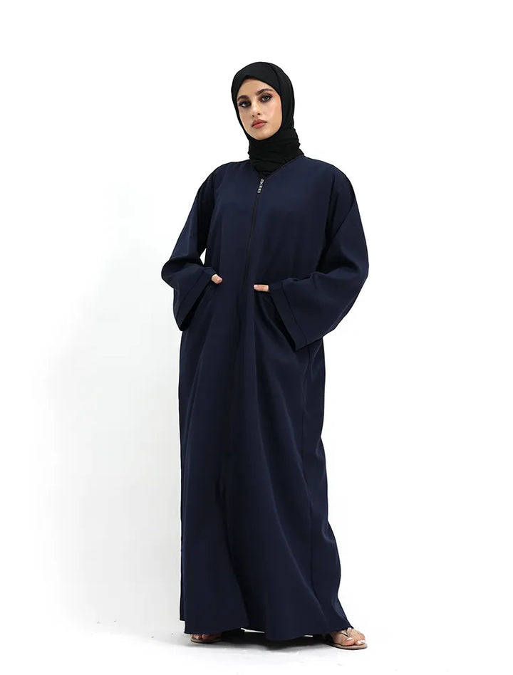 Navy Front Zip Open Abaya winter