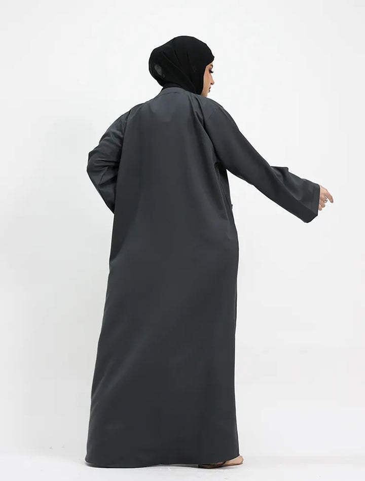 Grey Front Zip Open Abaya back