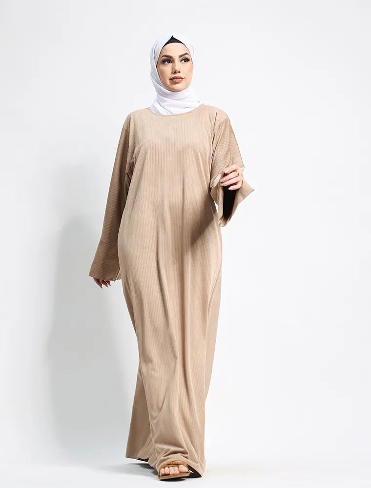 Beige Suede Feel Stretch Abaya for winter