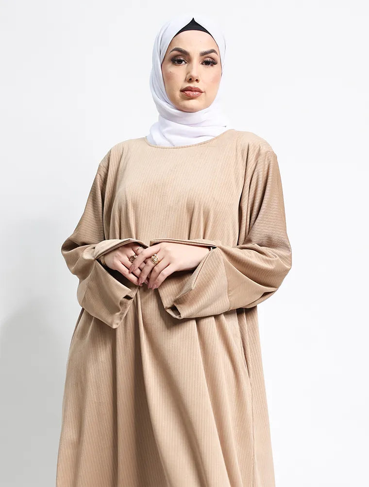 Beige Suede Feel Stretch Abaya autumn