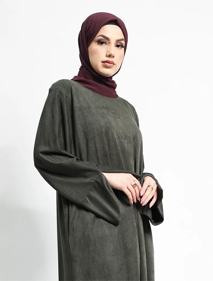 Khaki Suede Feel Stretch Abaya
