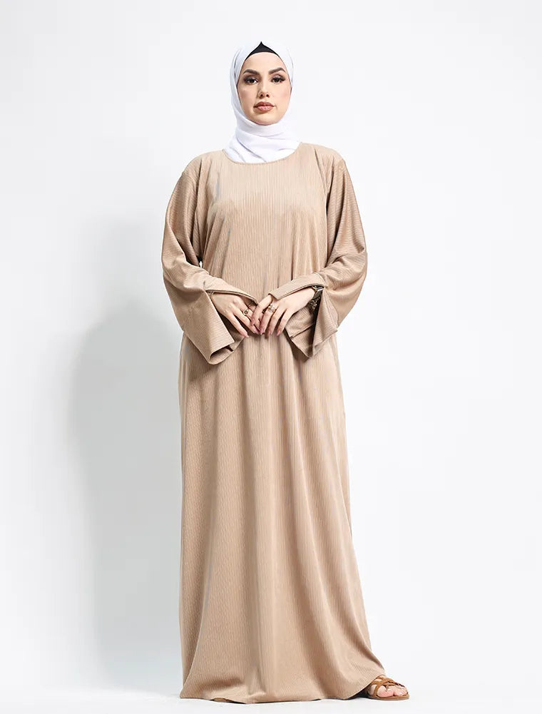 Beige Suede Feel Stretch Abaya