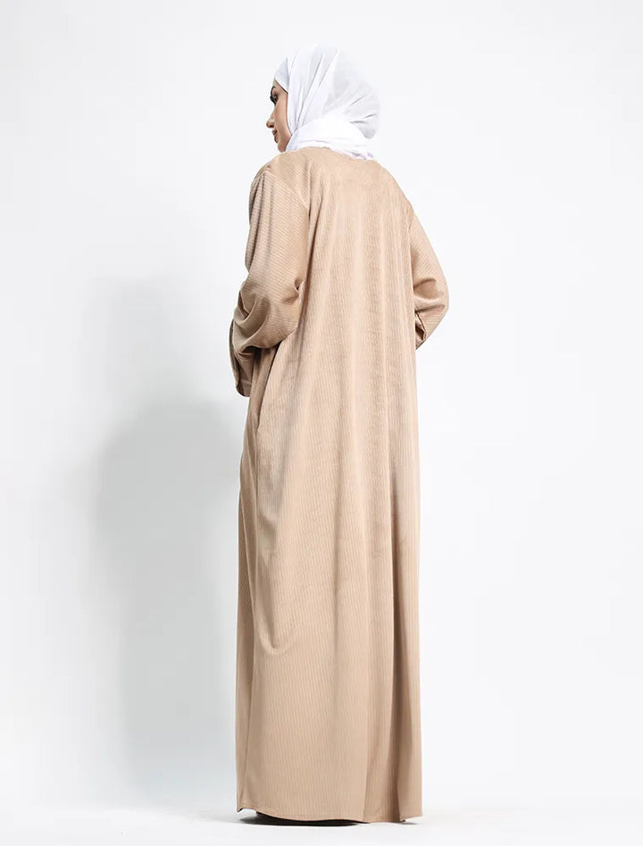 Beige Suede Feel Stretch Abaya back