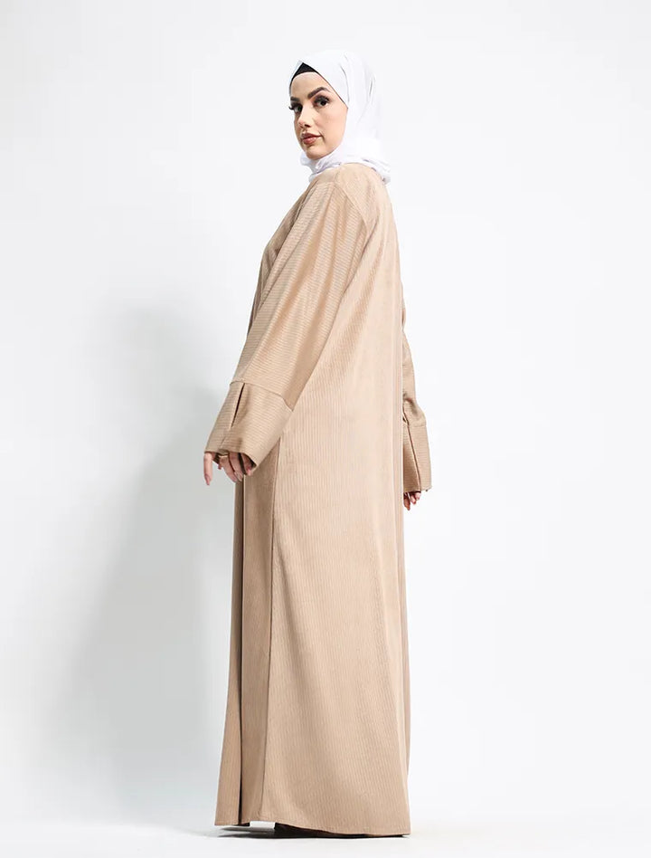 Beige Suede Feel Stretch Abaya side view