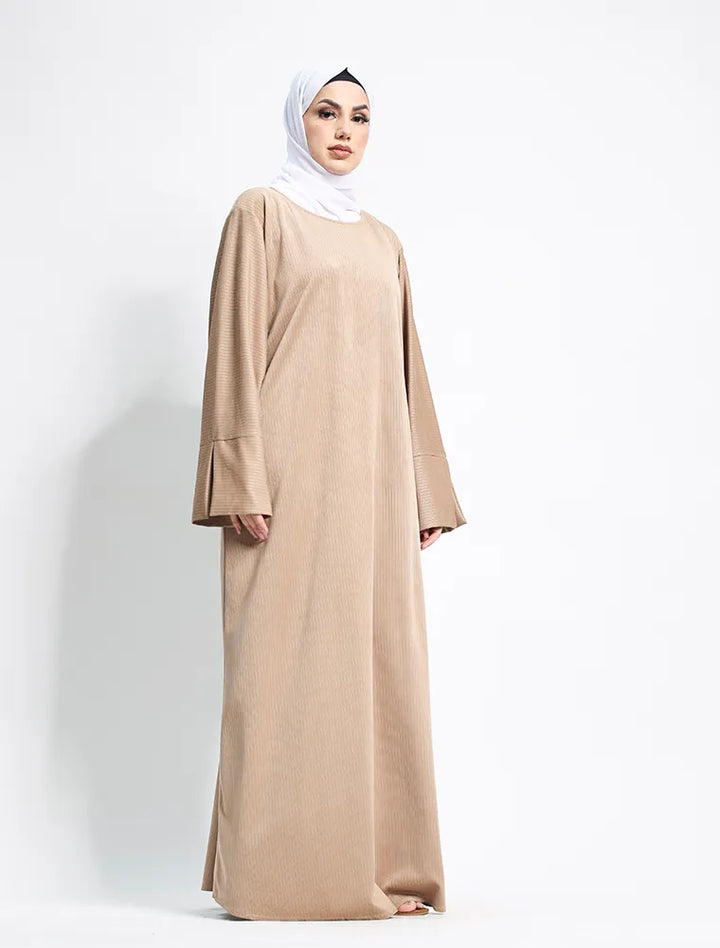 Beige Suede Feel Stretch Abaya for womens