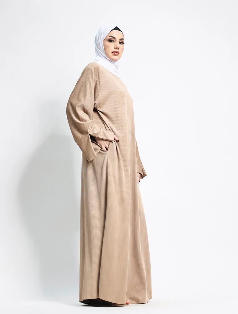 Beige Suede Feel Stretch Abaya modest