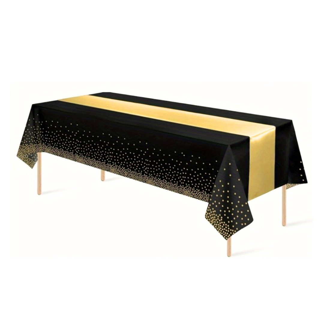 Black/Gold Table Cloth with Runner