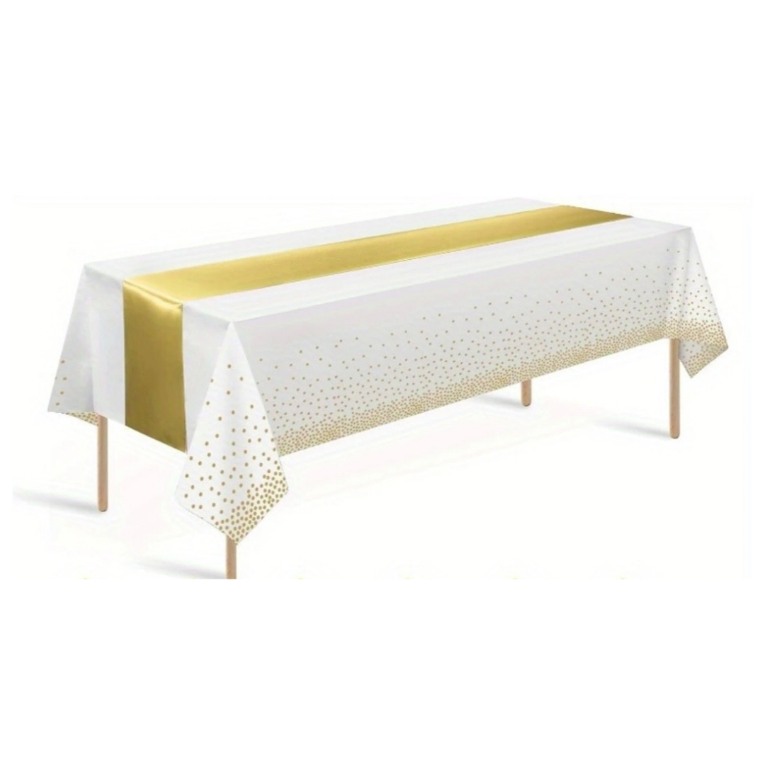 White/Gold Table Cloth with Runner