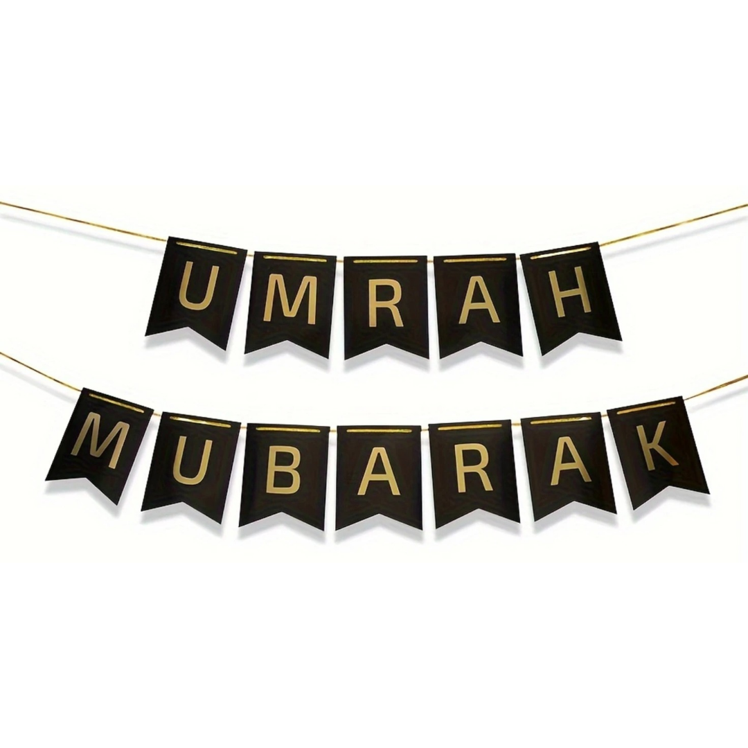 Umrah Mubarak Black & Gold Banner