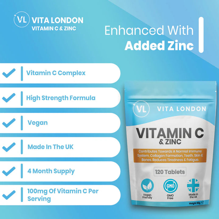 Vitamin C & Zinc Capsules | 120mg - 100mg Vitamin