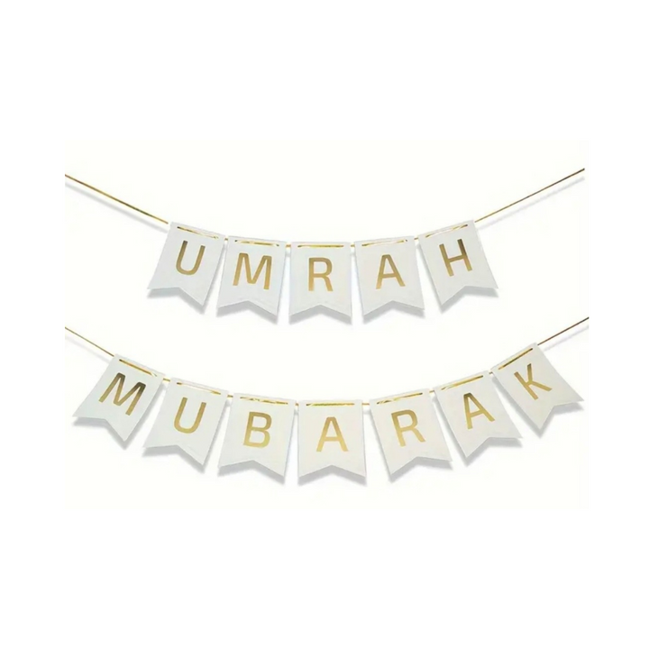 Umrah Mubarak White/Gold Banner