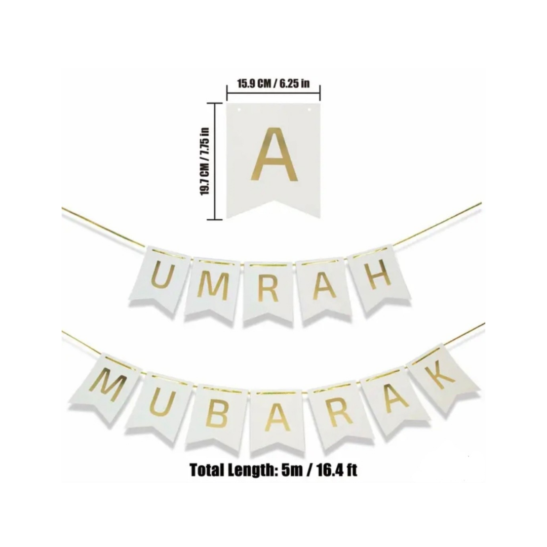 Umrah Mubarak White/Gold Banner