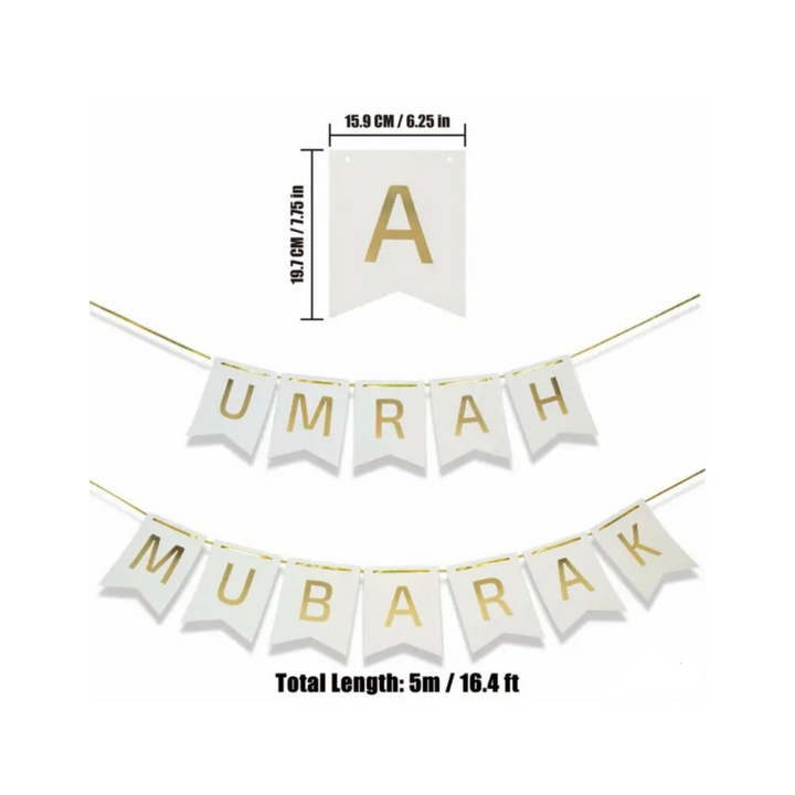 Umrah Mubarak White/Gold Banner