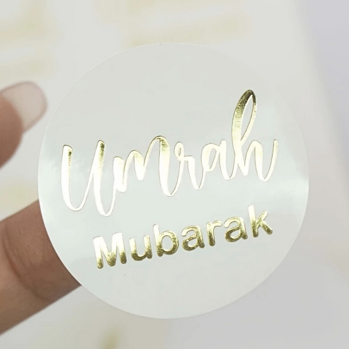 Umrah Mubarak White/Gold Stickers 10pc