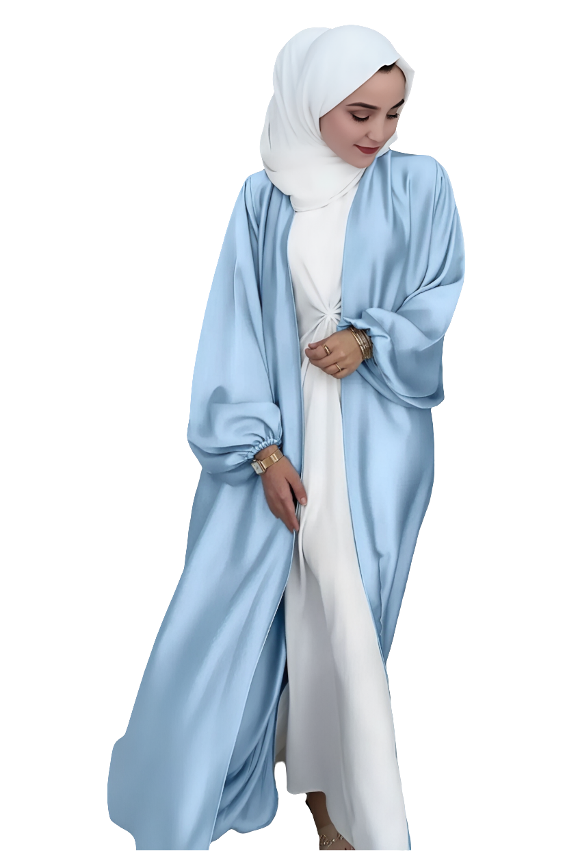 Arabian Long Robe Open Abaya One Size Sky Blue