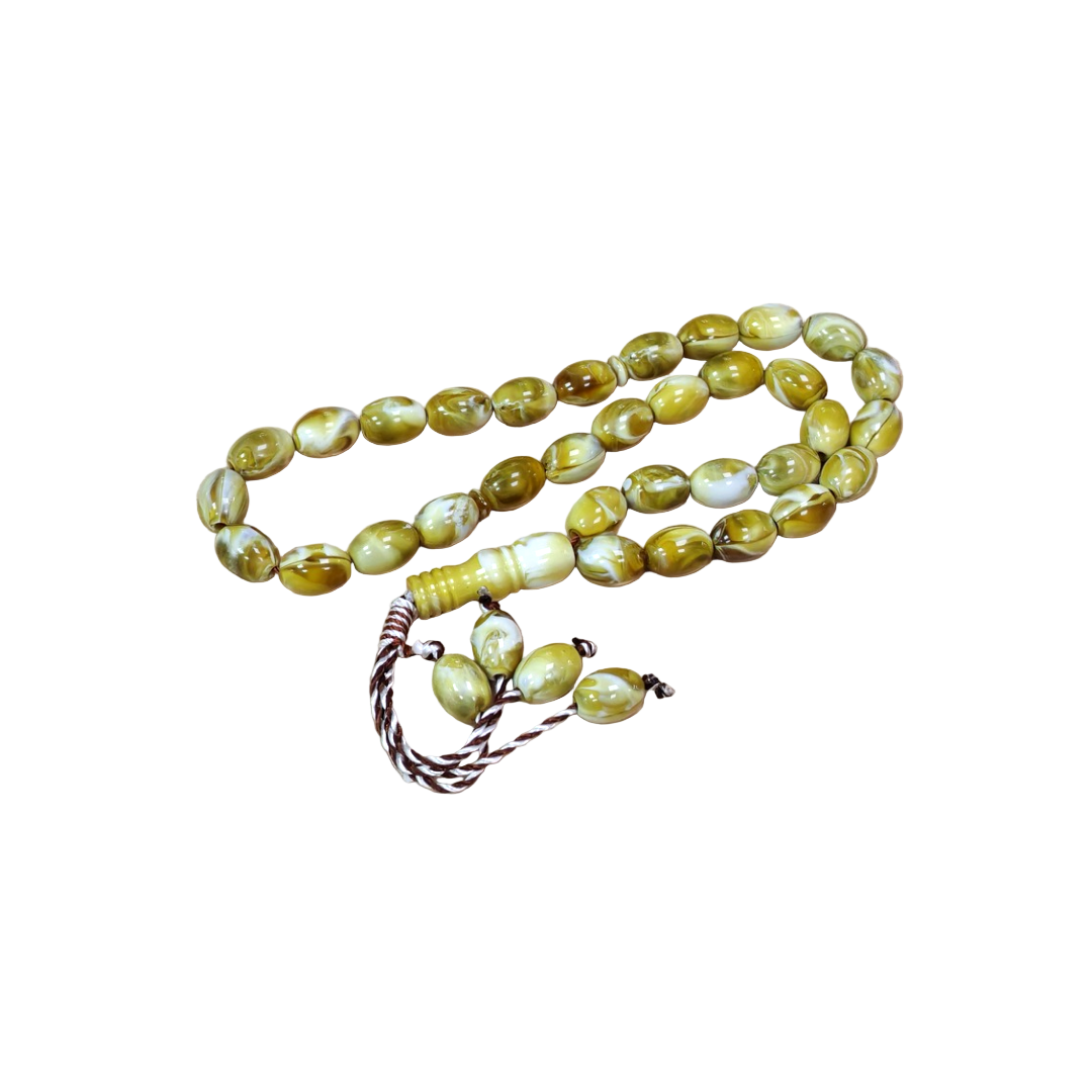 33 Bead Oval Marble Effect Olive & White Tasbih