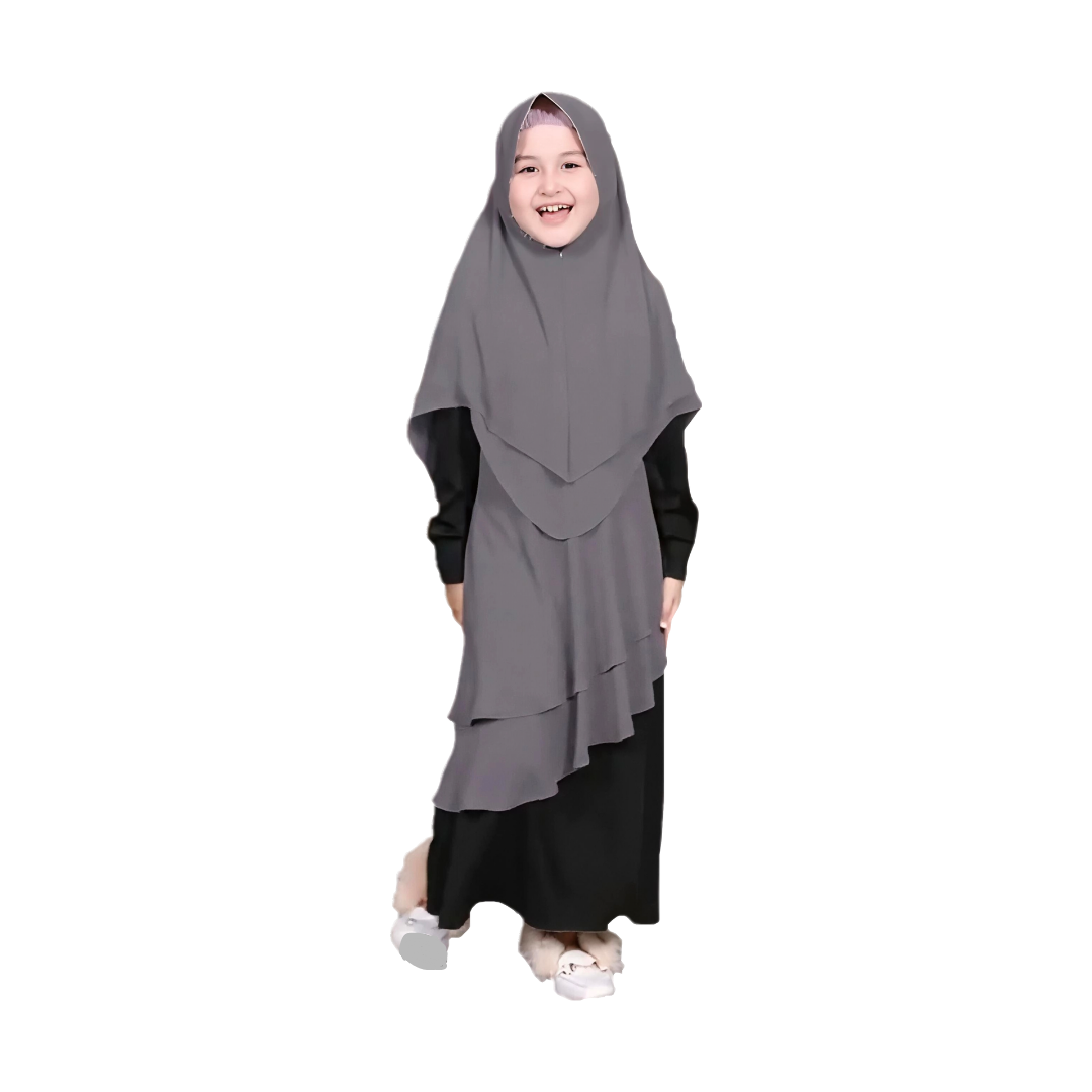 Kids 2 piece Black & Grey Khimar Set