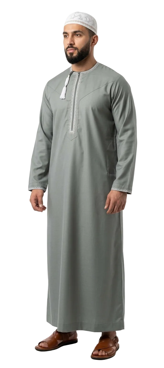 Omani Tassel Jubba Mint & White