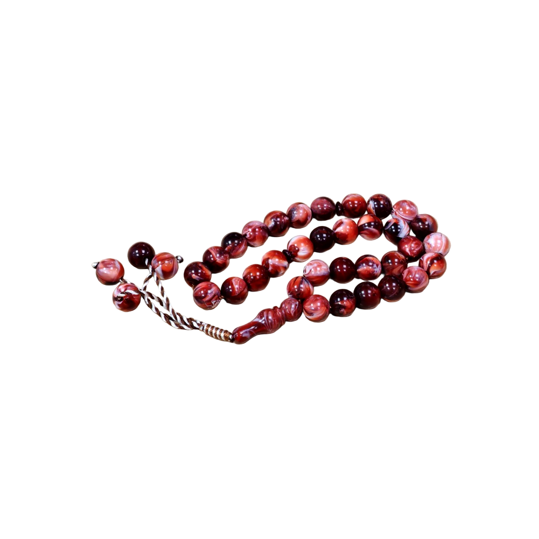 33 Bead Red & White Round Marble Effect Tasbih