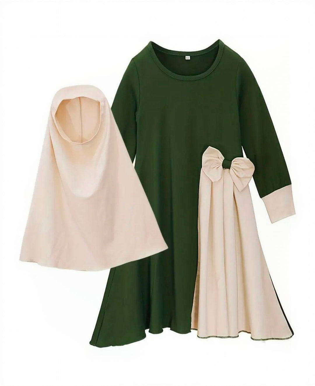 Kids Dark Green/Beige 2 piece Abaya Set