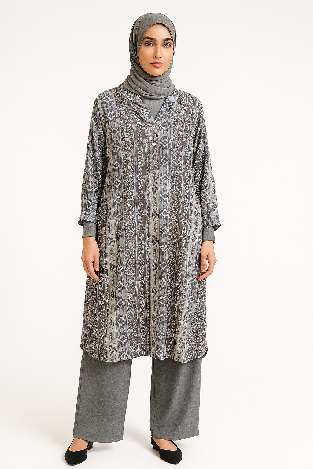 Elegant Printed Shirt Dress with Pants