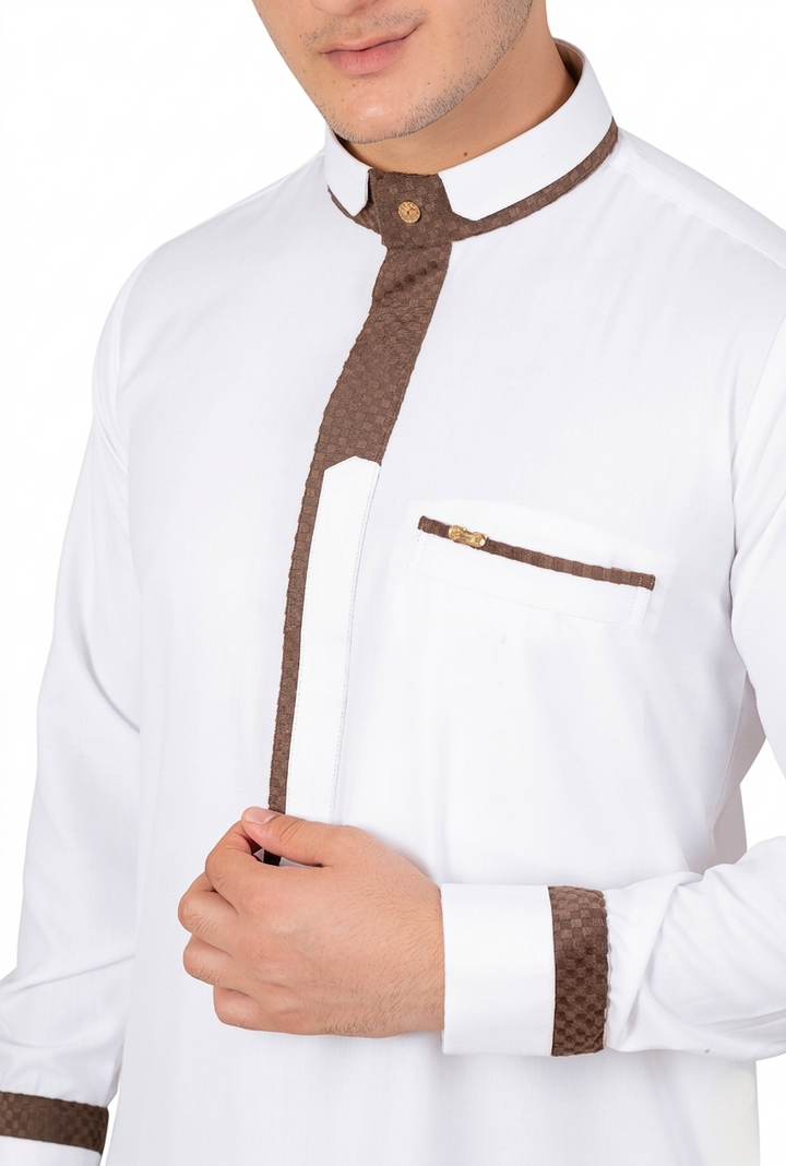 Designer White & Brown Contrast Jubba
