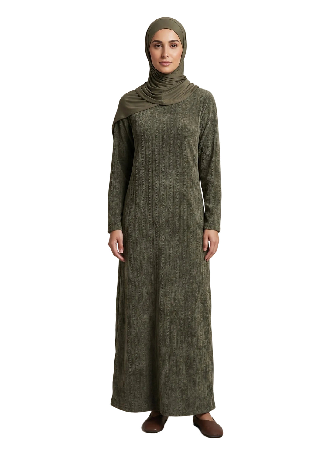 Corduroy Abaya One Size - Dull Green
