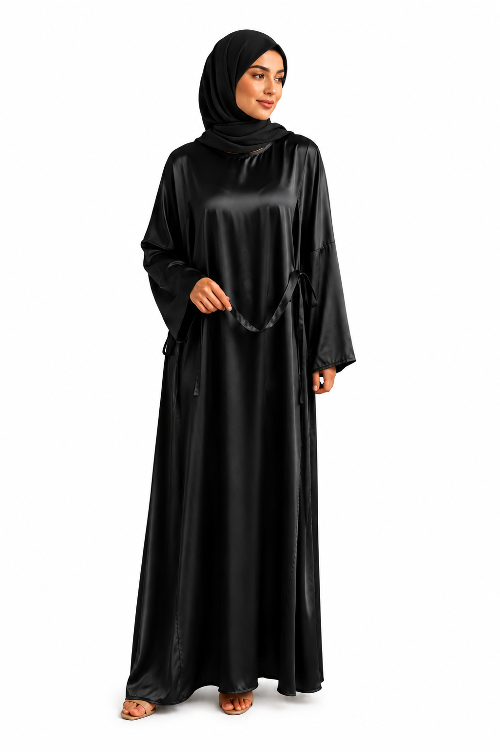 Satin Feel Shiny Abaya One Size - Black