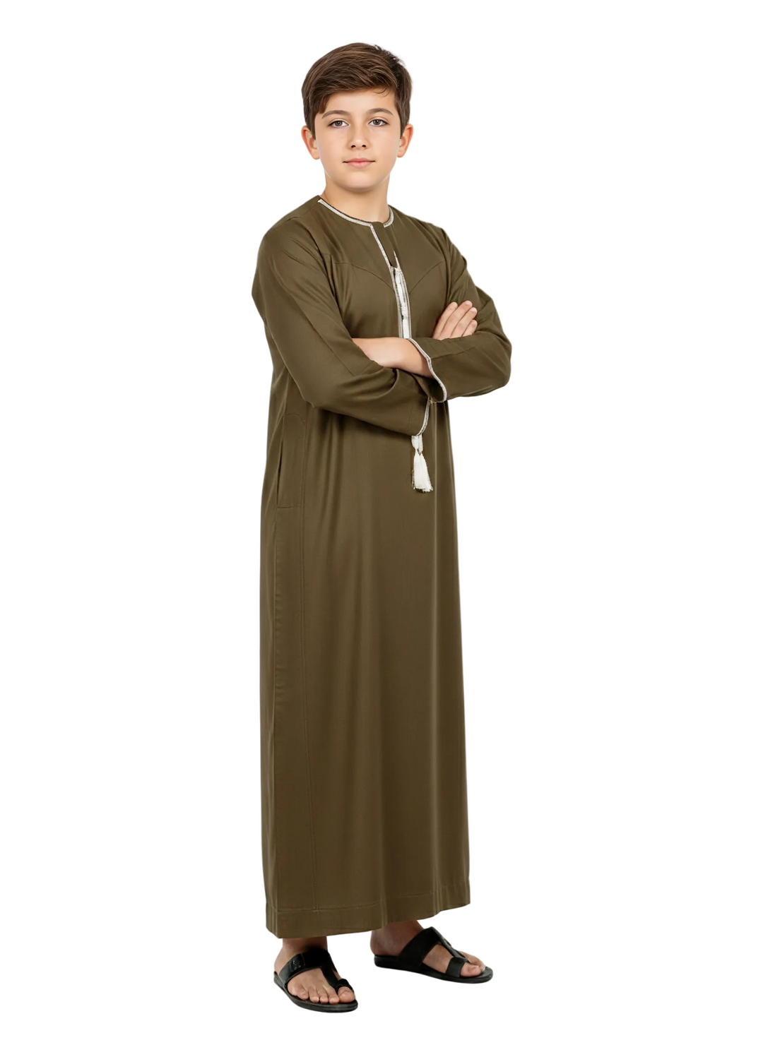 Kids Emirati Tassel Jubba Khaki & White