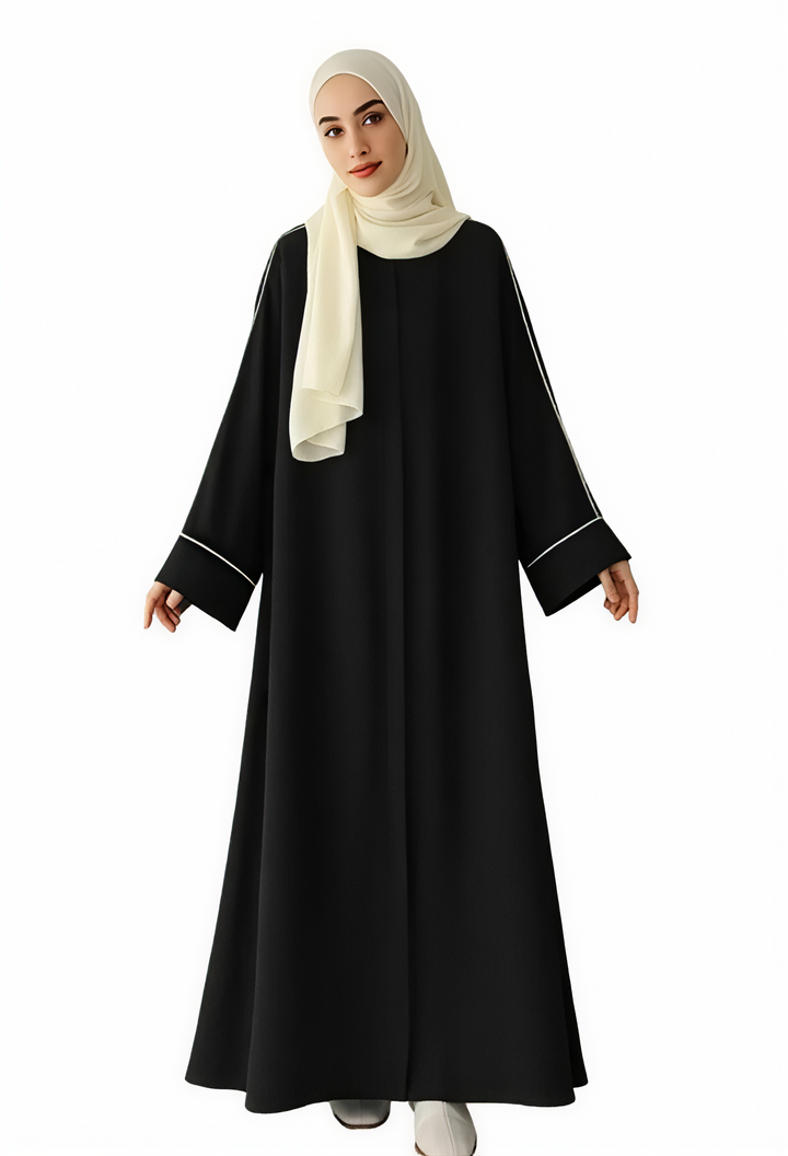 Qamar Ribbed Abaya One Size Black