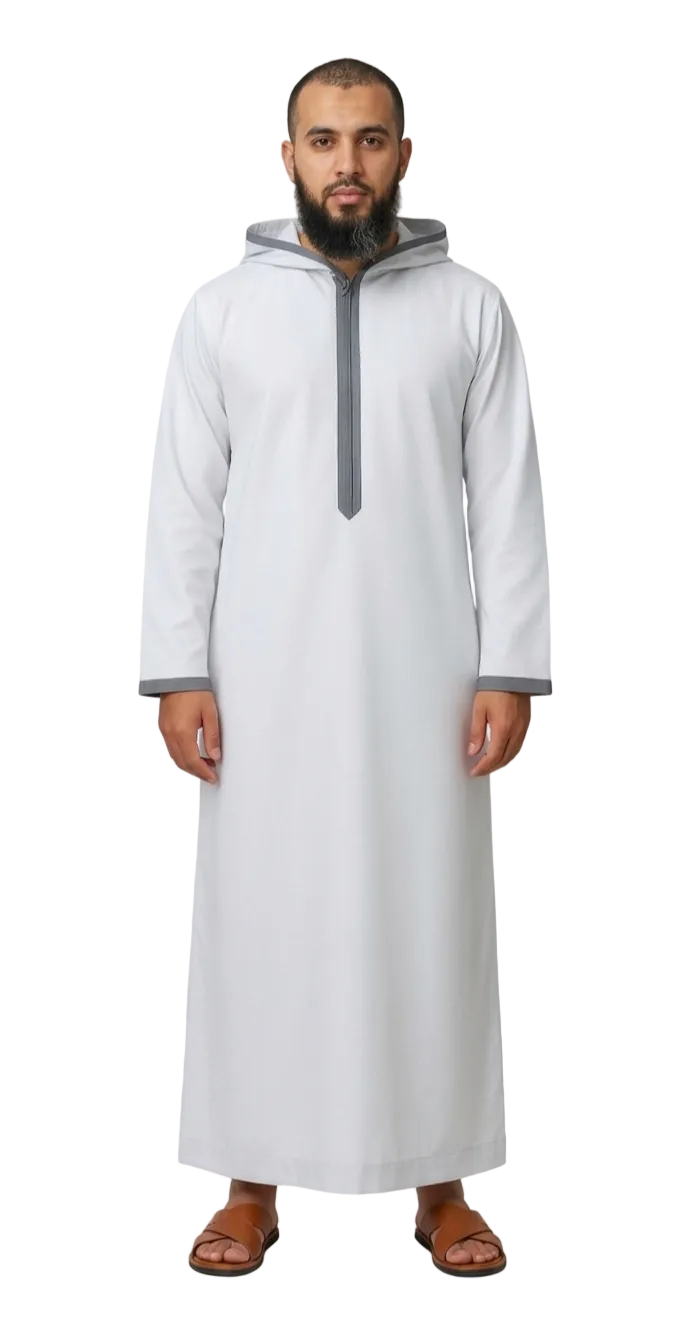 Two Tone Hooded Jubba White & Grey